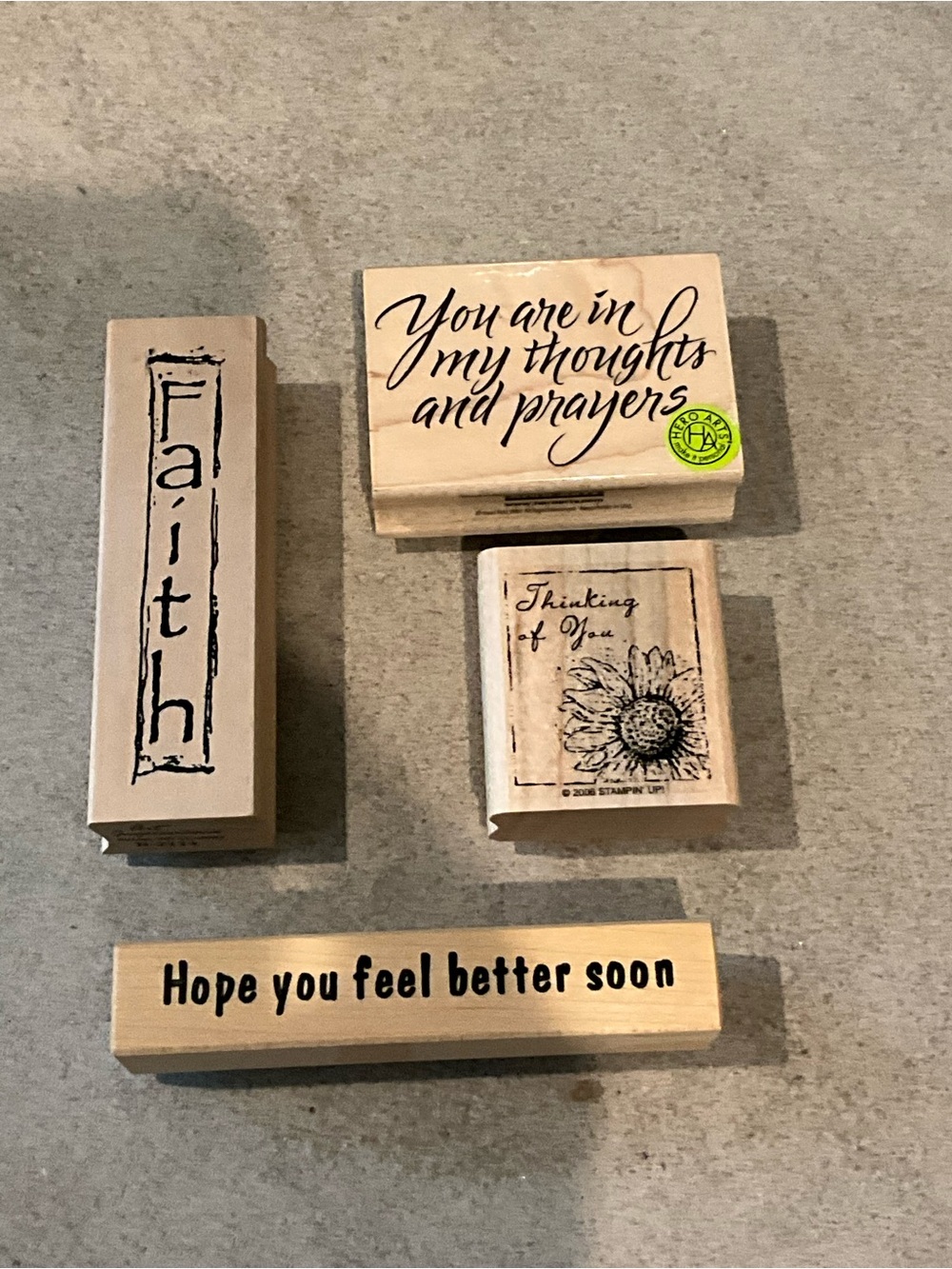 Wooden Sentiment Stamps Lot of 4 - Neutral Wood "Faith" Design